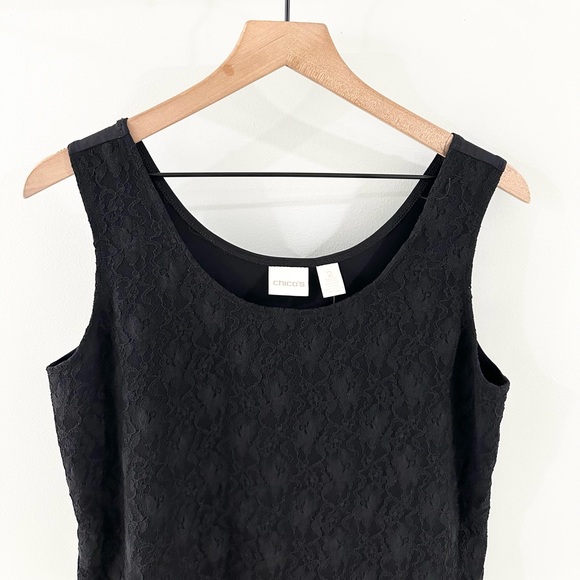 NWT Chico’s Lace Contemporary Basic Knit Tank In Black Size 2 (Large/12) - Picture 2 of 5